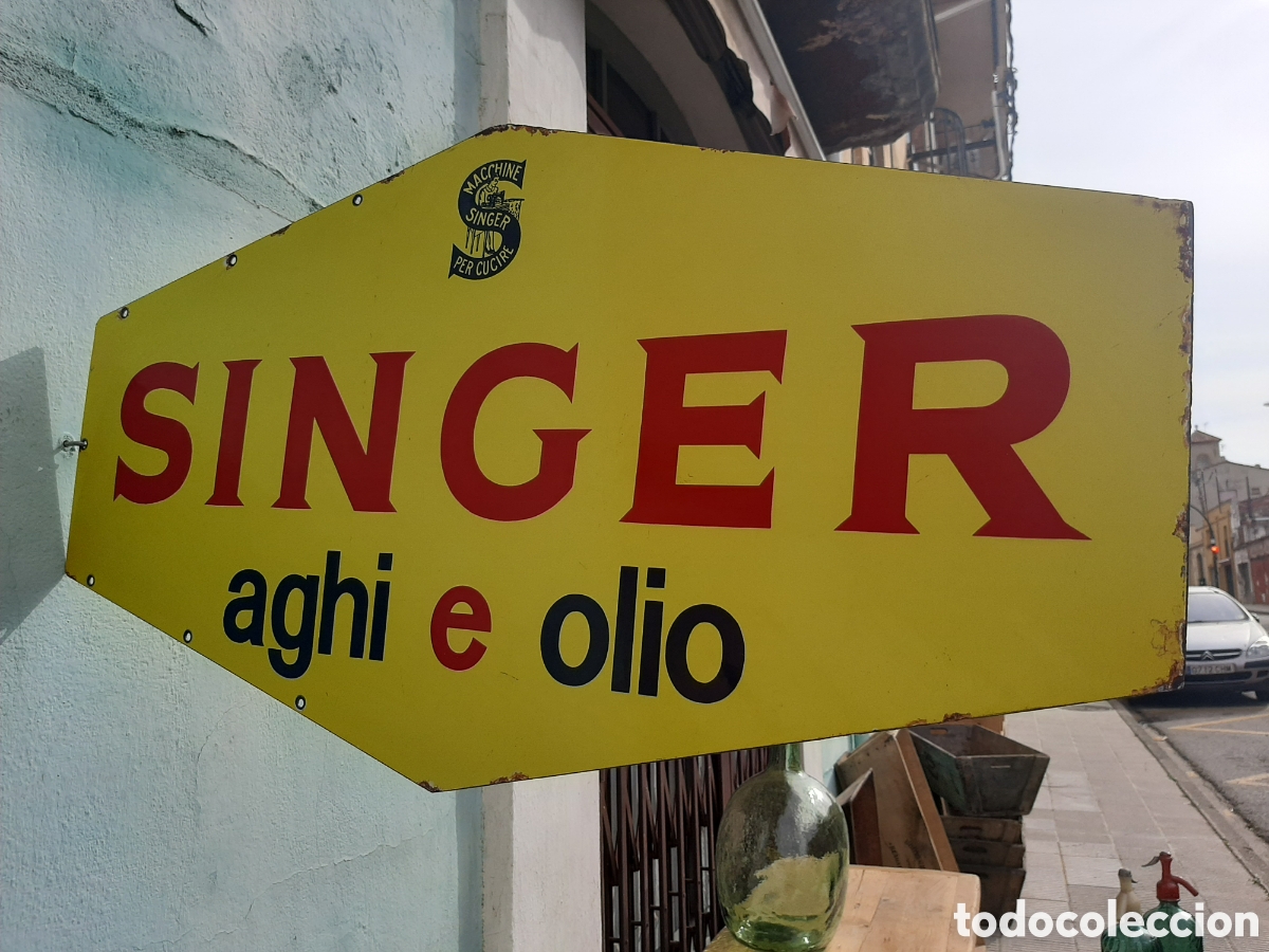 Carteles: Chapa esmaltada doble cara SINGER 1950 - Foto 5