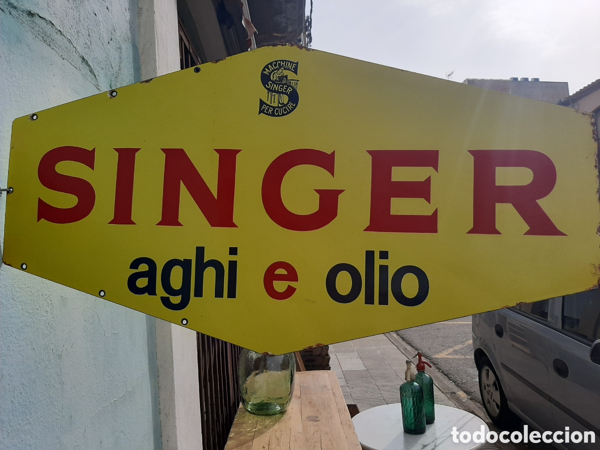 Carteles: Chapa esmaltada doble cara SINGER 1950 - Foto 6