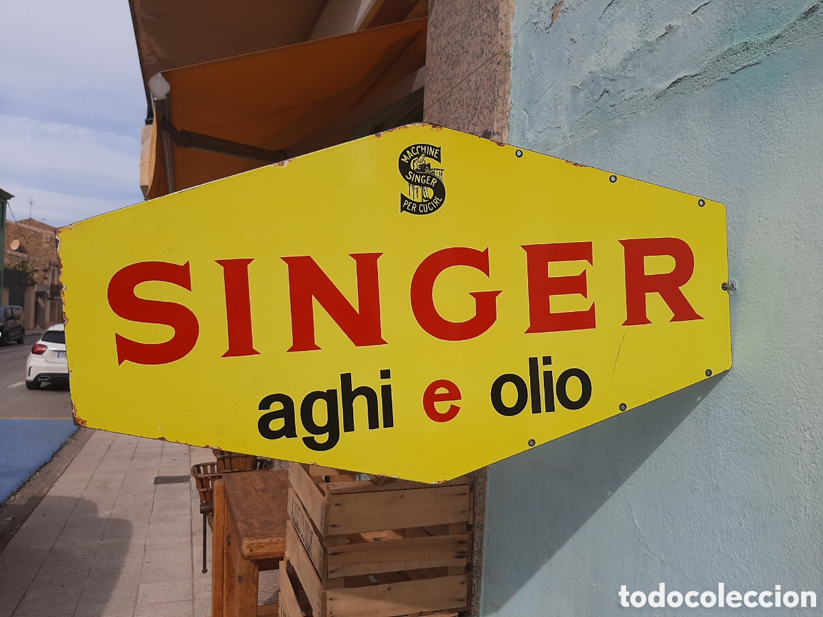 Carteles: Chapa esmaltada doble cara SINGER 1950 - Foto 1