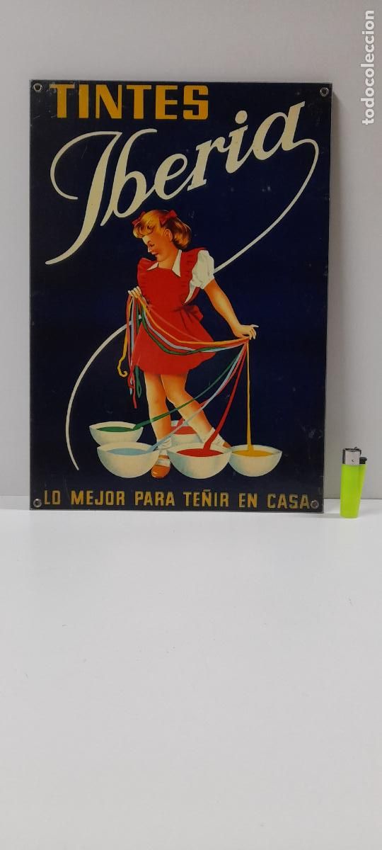 Affiches: REPRODUCCION DEL CARTEL DE TINTES IBERIA . REALIZADO EN CHAPA . MEDIDA DE FRENTE 28 CM ALTO 40 CM