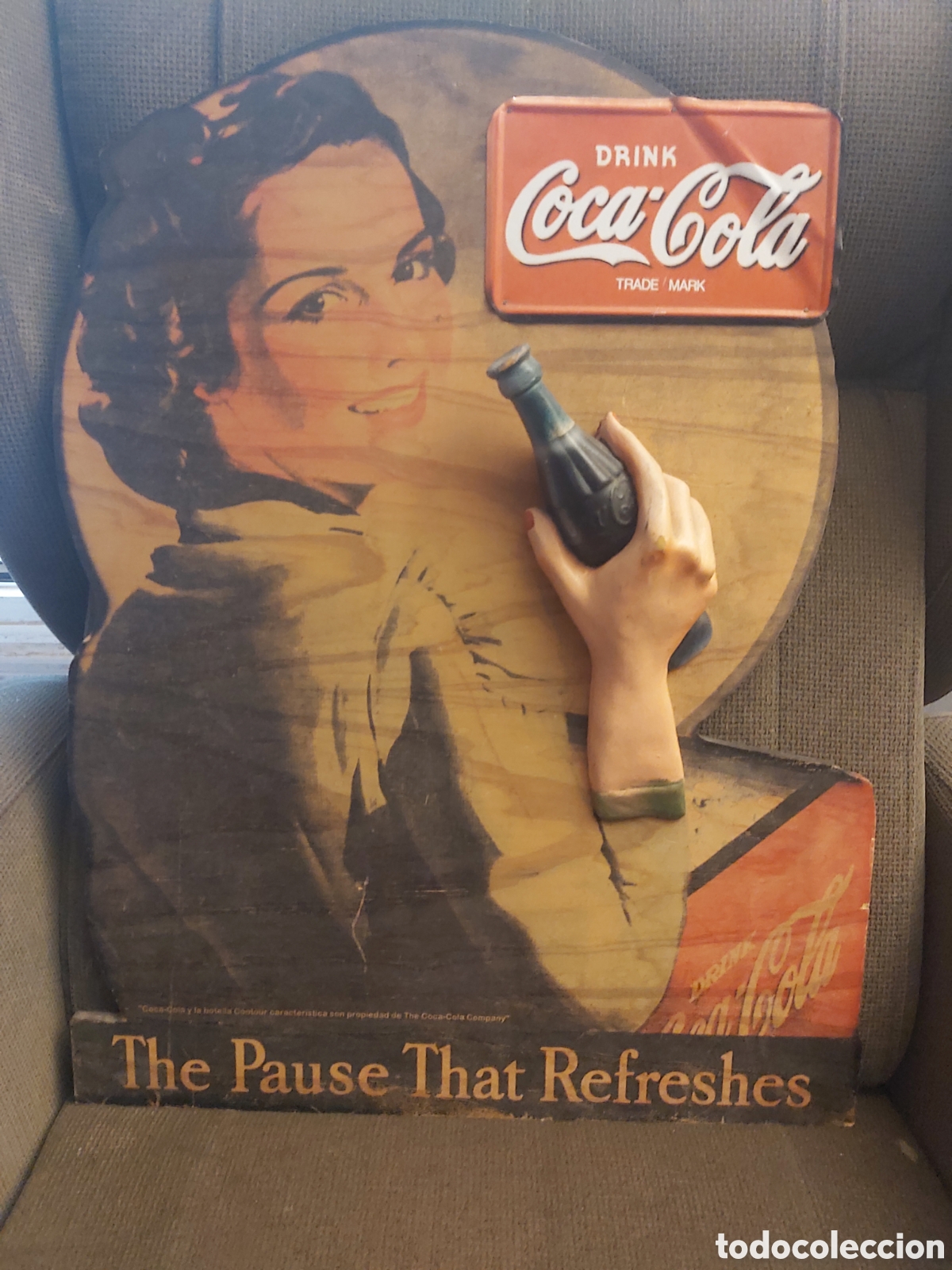Affiches: CARTEL COCA COLA A&Ntilde;OS 70-80 DE MADERA CON LA BOTELLA EN RELIEVE