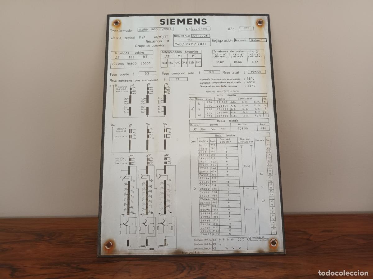 Posters: PLACA CHAPA ESMALTADA TRANSFOMADOR KLURM SIEMENS 1972 ENHER CENTRAL ELECTRICA