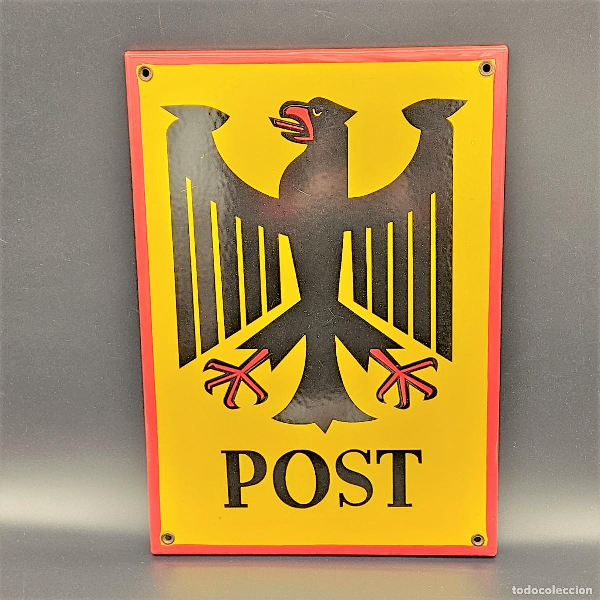 Carteles: Chapa esmaltada &rdquo;Post / Correos&rdquo;. 1950 - 1960 - Foto 2