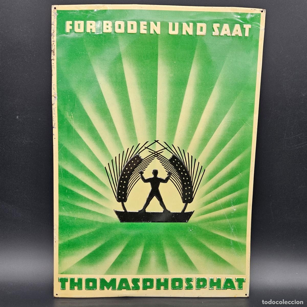 Carteles: Chapa de propaganda de &rdquo;Thomas Phosphate&rdquo;. 1930-1940 - Foto 1