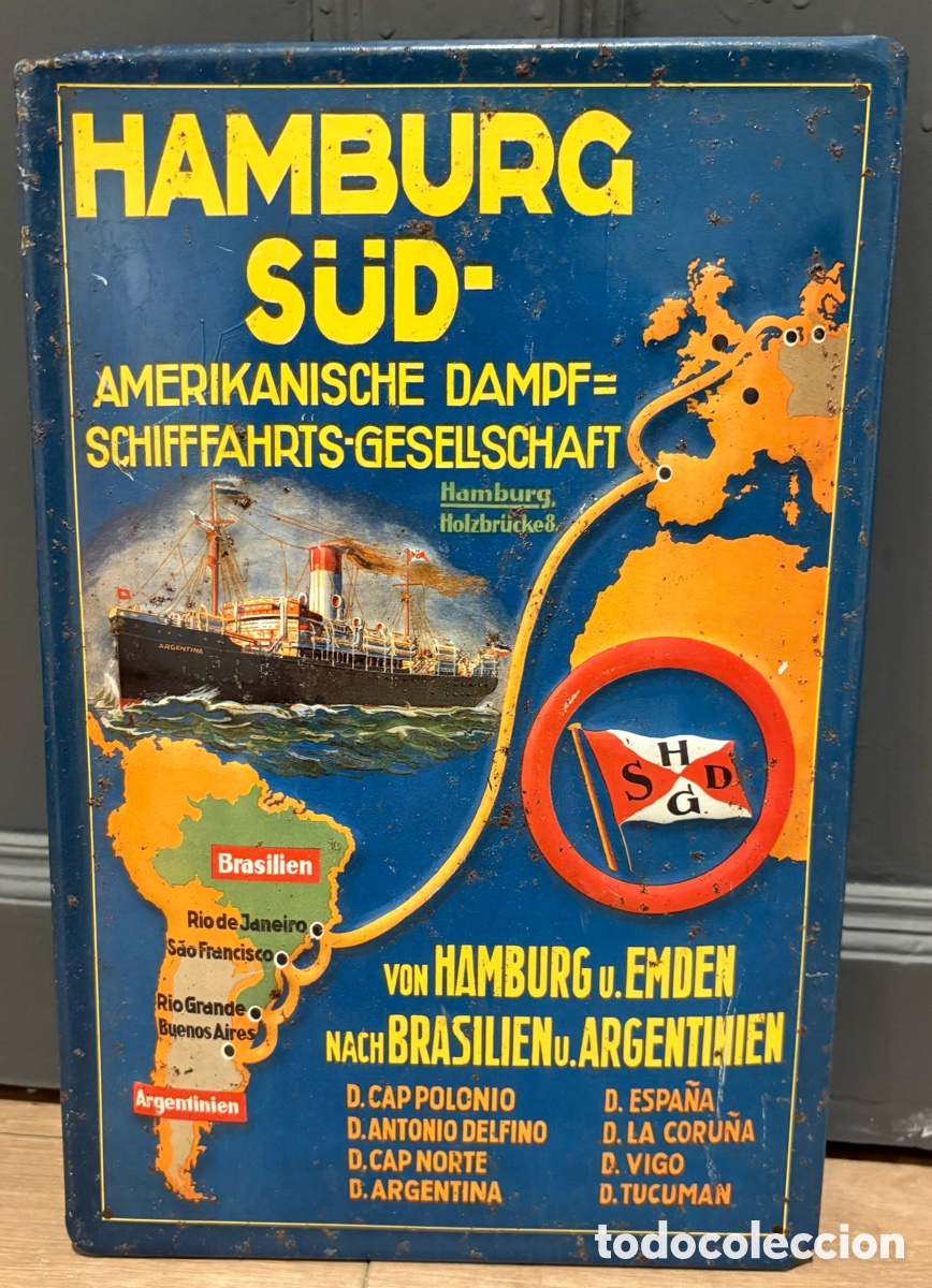 Carteles: Naviera Hamburg S&uuml;d - Placa esmaltada - Esmalte - Foto 2