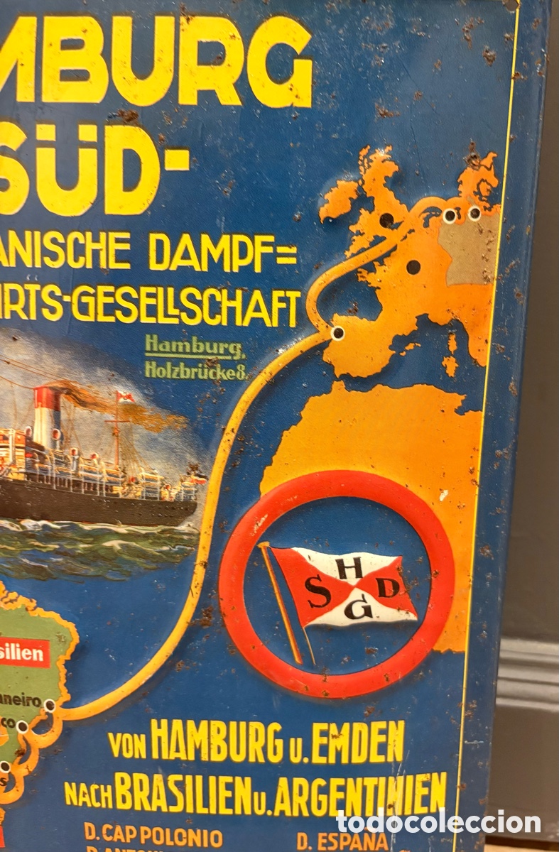 Carteles: Naviera Hamburg S&uuml;d - Placa esmaltada - Esmalte - Foto 4