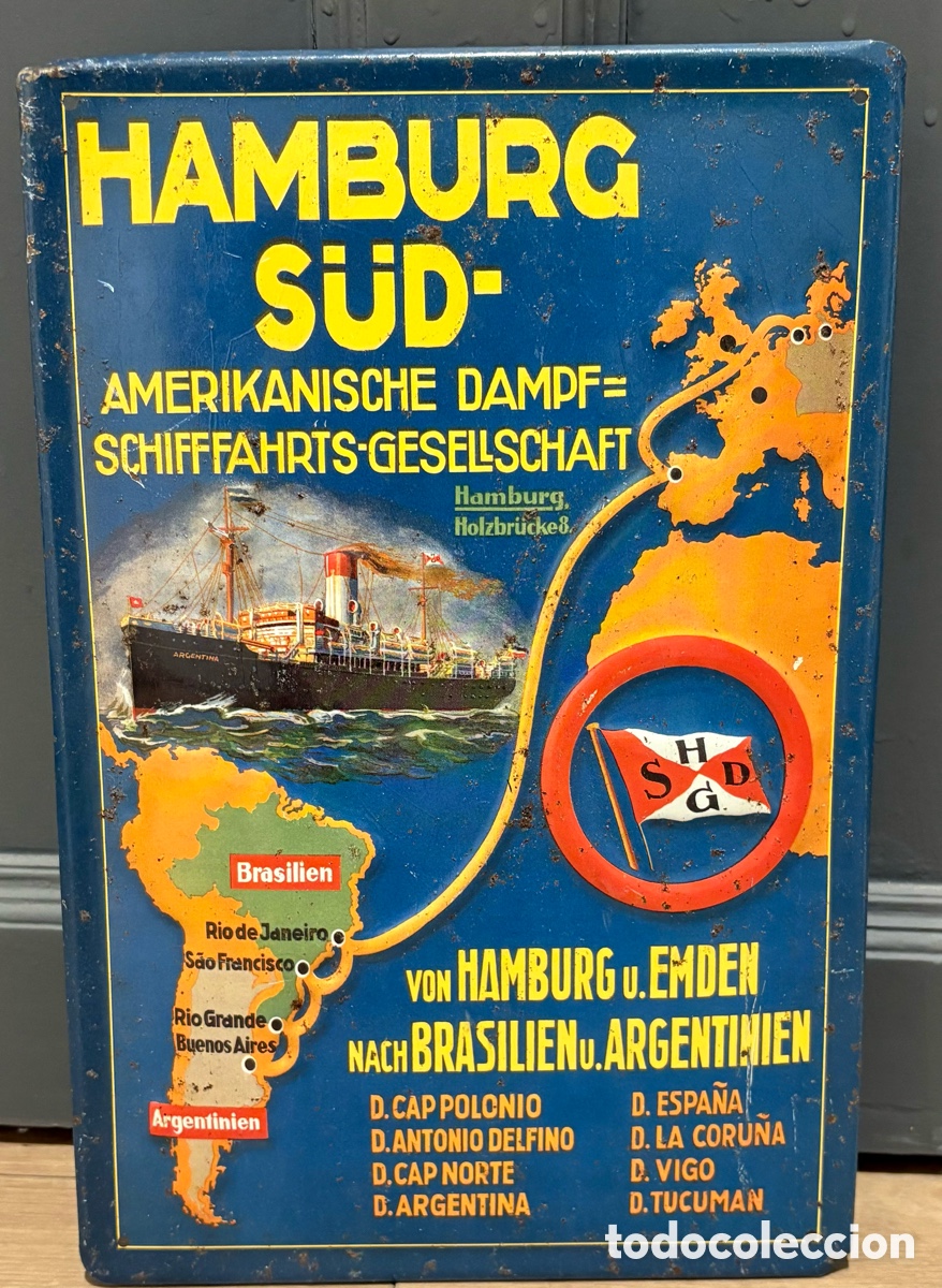 Carteles: Naviera Hamburg S&uuml;d - Placa esmaltada - Esmalte - Foto 1