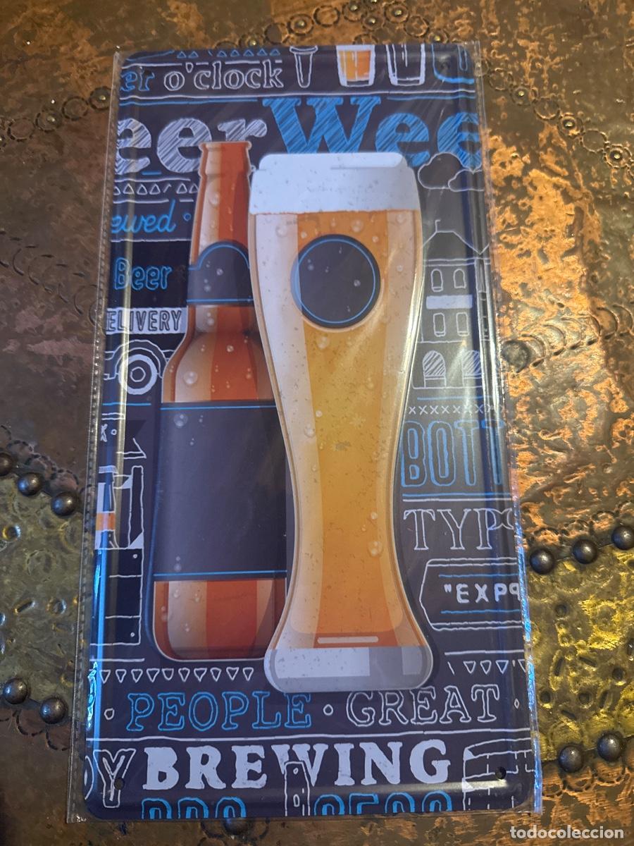 Carteles: Placa met&aacute;lica cerveza - Foto 1
