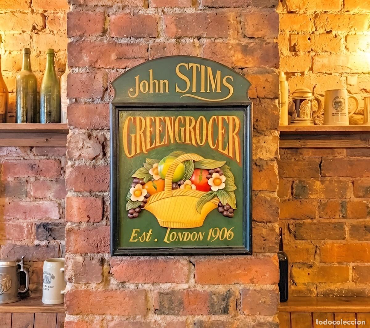 Posters: CARTEL EN RELIEVE DE MADERA COUNTRY CORNER JOHN STIMS GREENGORCER LETRERO ANTIGUO FRUTERIA