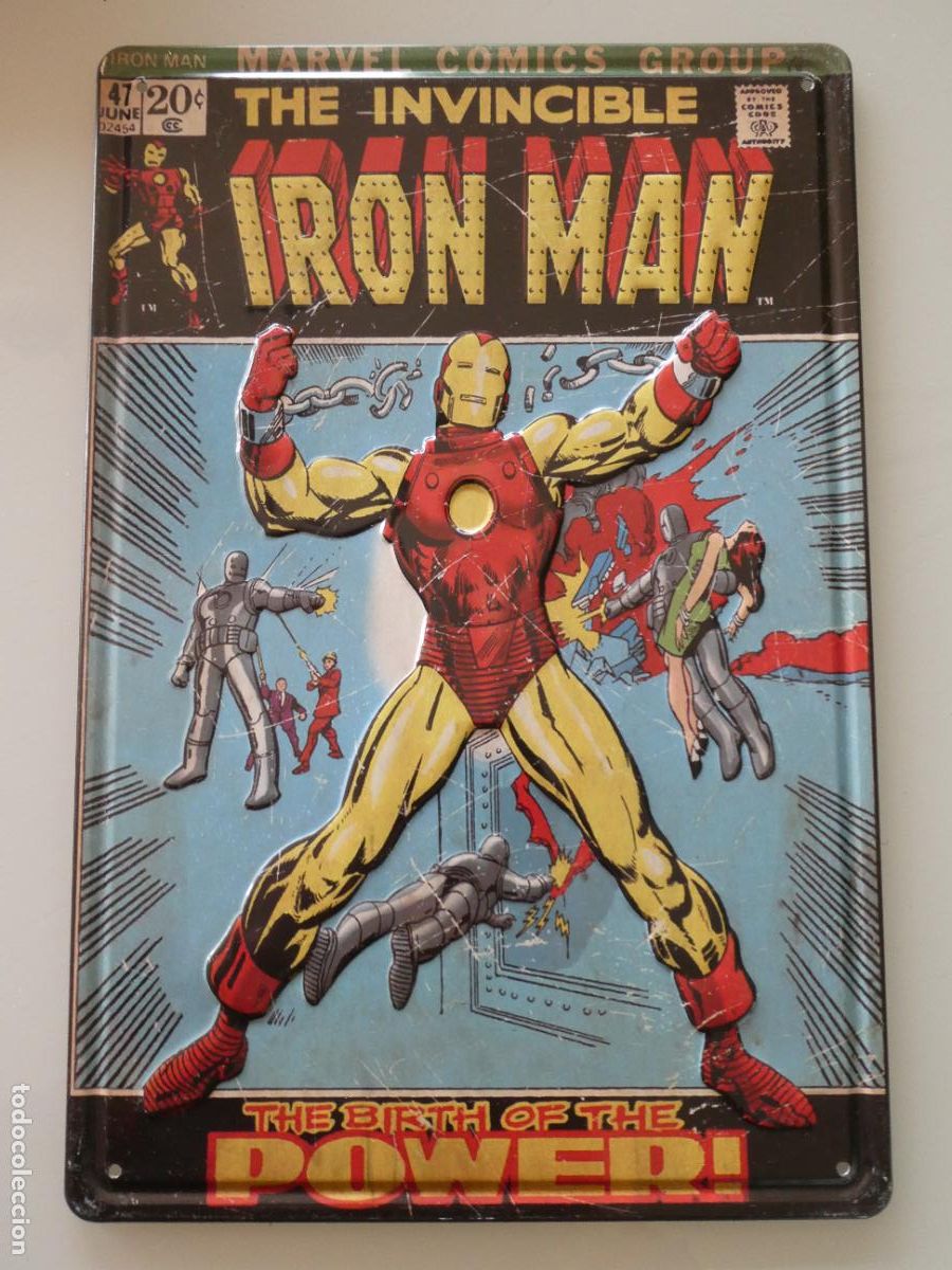 Carteles: CHAPA CARTEL MET&Aacute;LICO. COMICS TEBEOS DIBUJOS ANIMADOS SUPERHEROES. IRONMAN. 30X20CM. 150GR