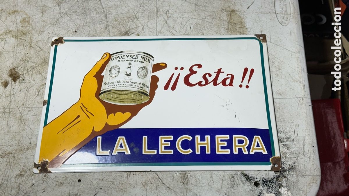 Carteles: CARTEL PUBLICITARIO CHAPA ESMALTADA LECHE CONDENSADA LA LECHERA, &iexcl;&iexcl;ESTA!!, A&Ntilde;OS 20