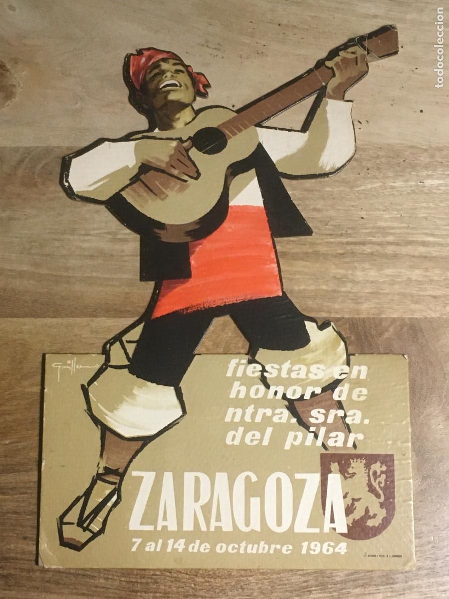 Carteles: zaragoza fiestas del pilar 1964 cartel display troquelado de carton original antiguo