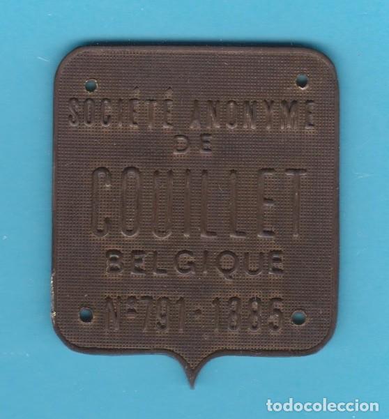 Carteles: SOCI&Eacute;T&Eacute; ANONYME DE COUILLET. BELGIQUE. N&ordm; 791. 1885. CHAPA METAL FERROCARRIL