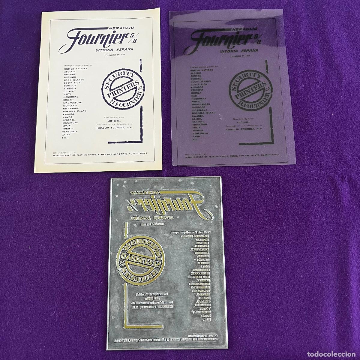 Carteles: FOURNIER VITORIA, PLACA METALICA. LITOGRAFICA, PLANCHA, FOTOLITO E IMPRESION. ORIGINAL.