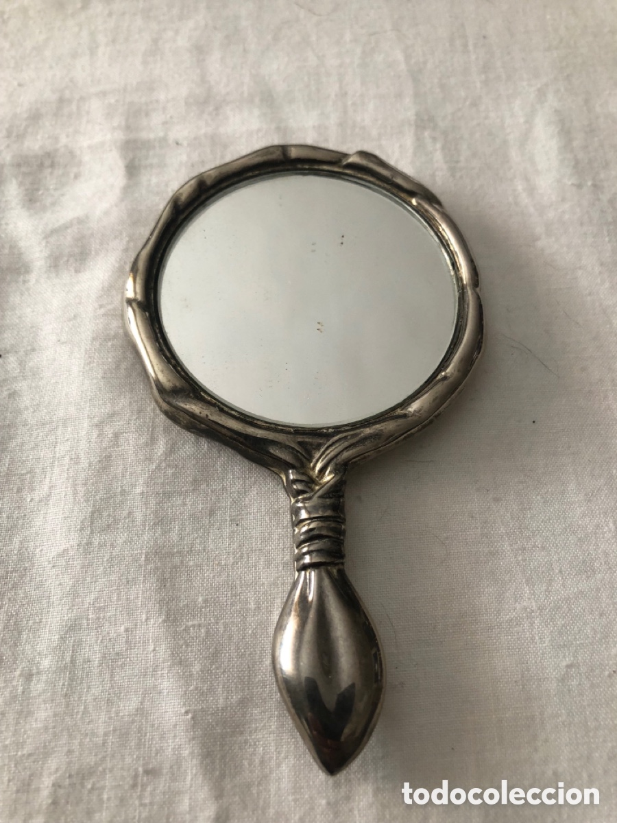 Carteles: Espejo de mano antiguo Art Nouveau - Metal pesado (123g).