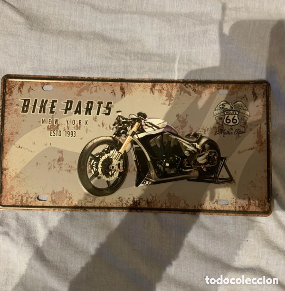 Affiches: Chapa met&aacute;lica vintage moto Route 66 &ndash; decoraci&oacute;n retro 30x16 cm