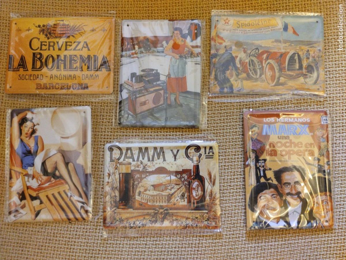 Carteles: Lote chapas met&aacute;licas vintage