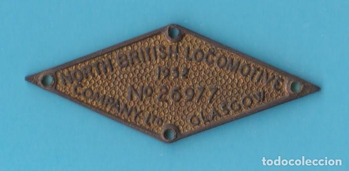 Carteles: NORTH BRITISH LOCOMOTIVE COMPANY LTD. GLASGOW. N&ordm; 26977. 1952. CHAPA METAL FERROCARRIL