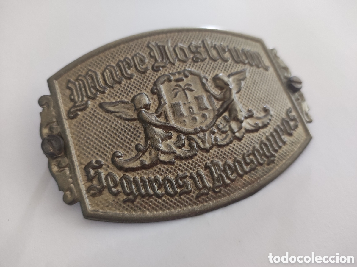 Carteles: Antigua placa chapa lat&oacute;n Mare Nostrum seguros y reaseguros