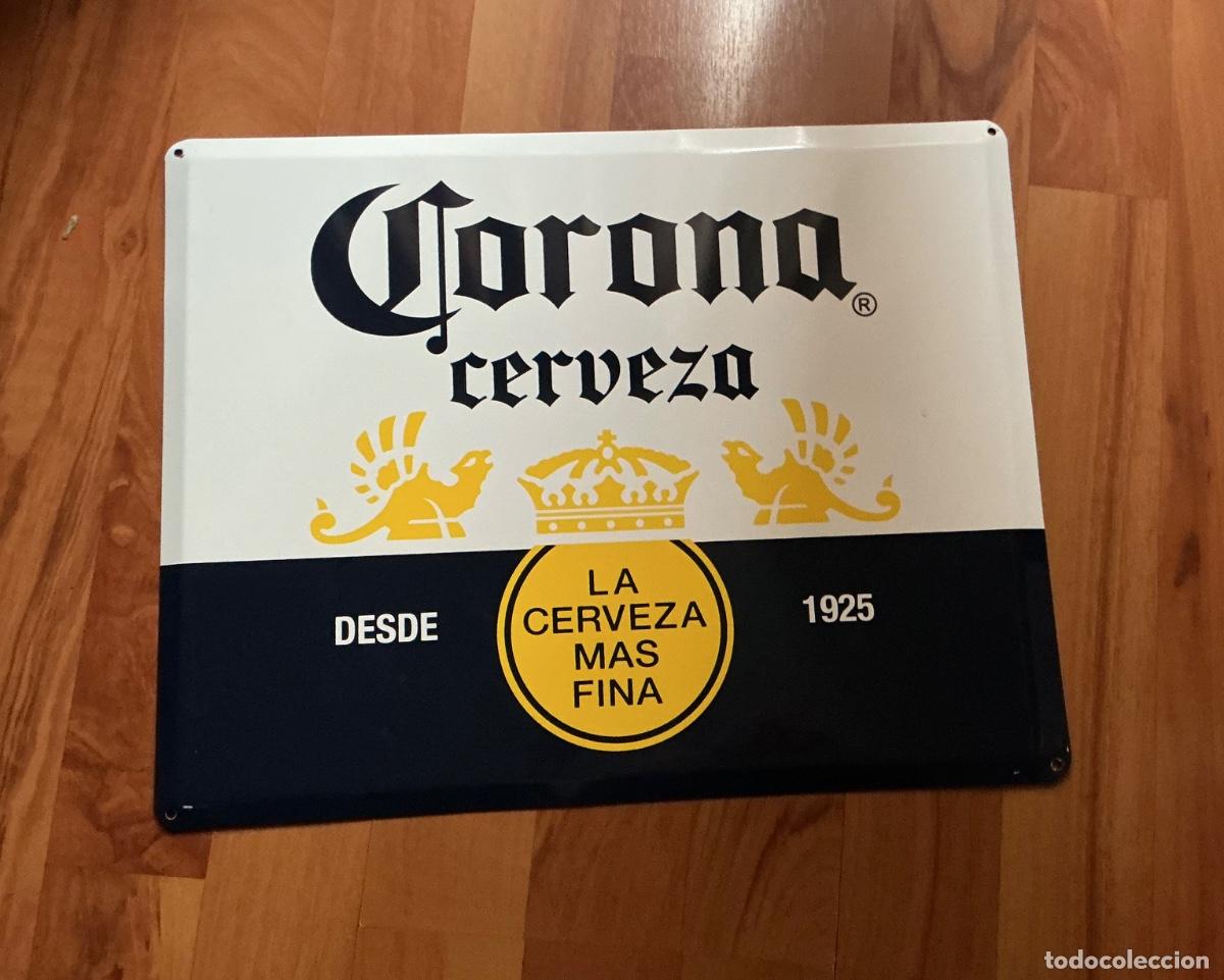Carteles: Cartel de chapa. Cerveza Corona.