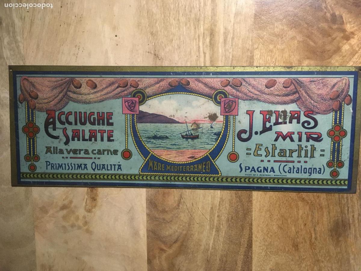 Affissi: acciughe salate anchoas saladas elias l'estartit cartel metalico litografiado chapa original antigua