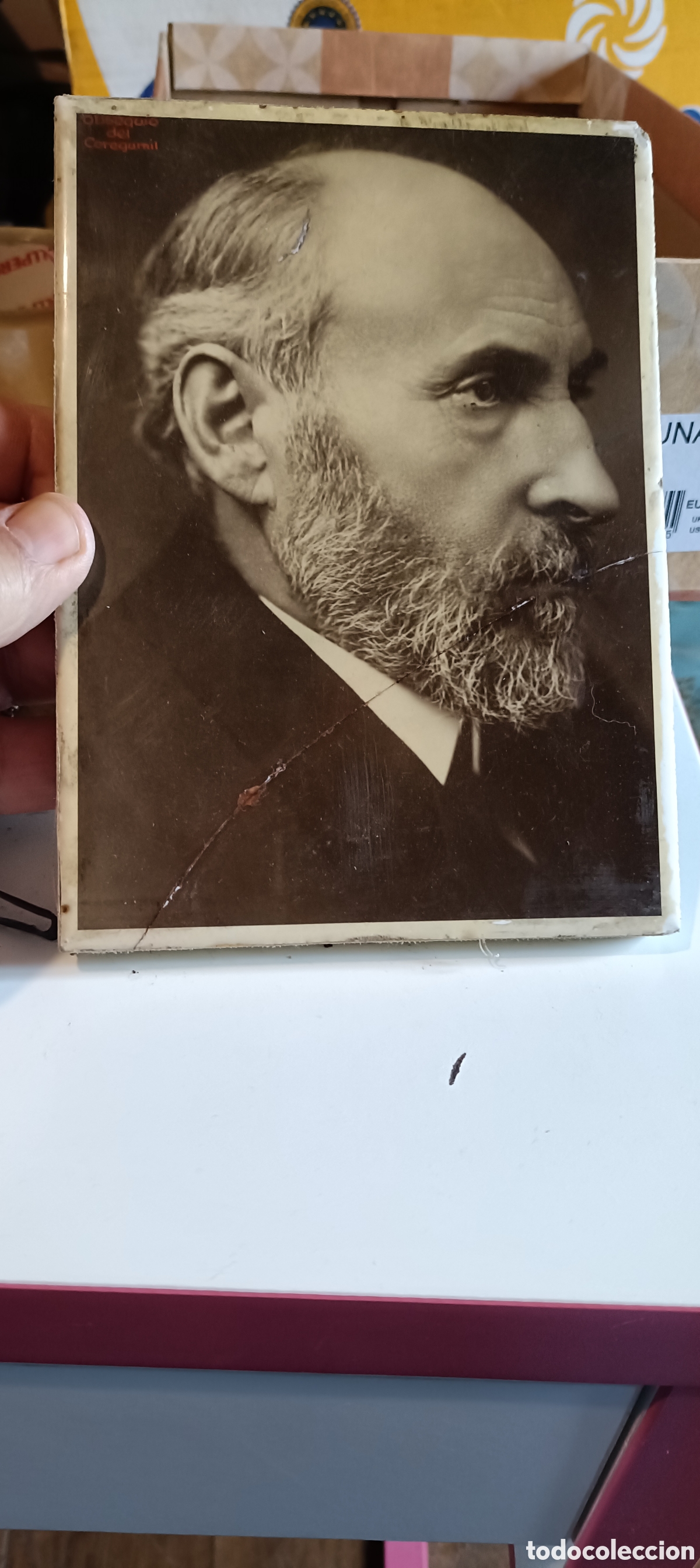 Carteles: Antiguo azulejo con fotograf&iacute;as de Ram&oacute;n y Cajal mil novecientos treinta y cinco