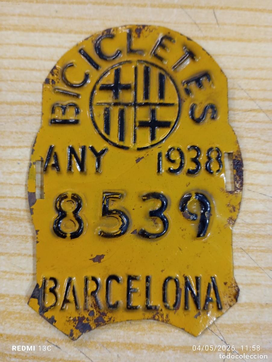 Carteles: MATRICULA BICICLETA - BARCELONA 1938 - GUERRA CIVIL - CHAPA BICICLETES