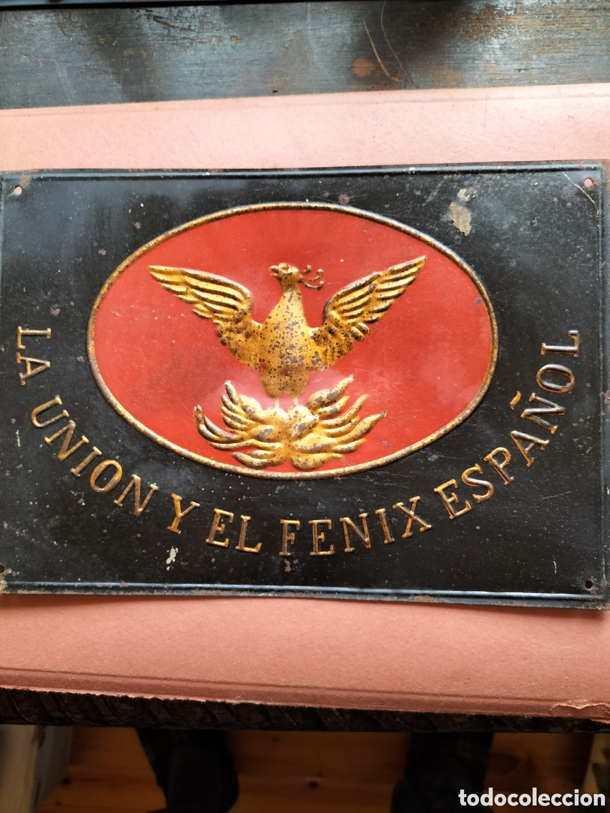 Carteles: La Uni&oacute;n y el F&eacute;nix Espa&ntilde;ol. Chapa. A&ntilde;os 50. Mide 25 x 17'5.