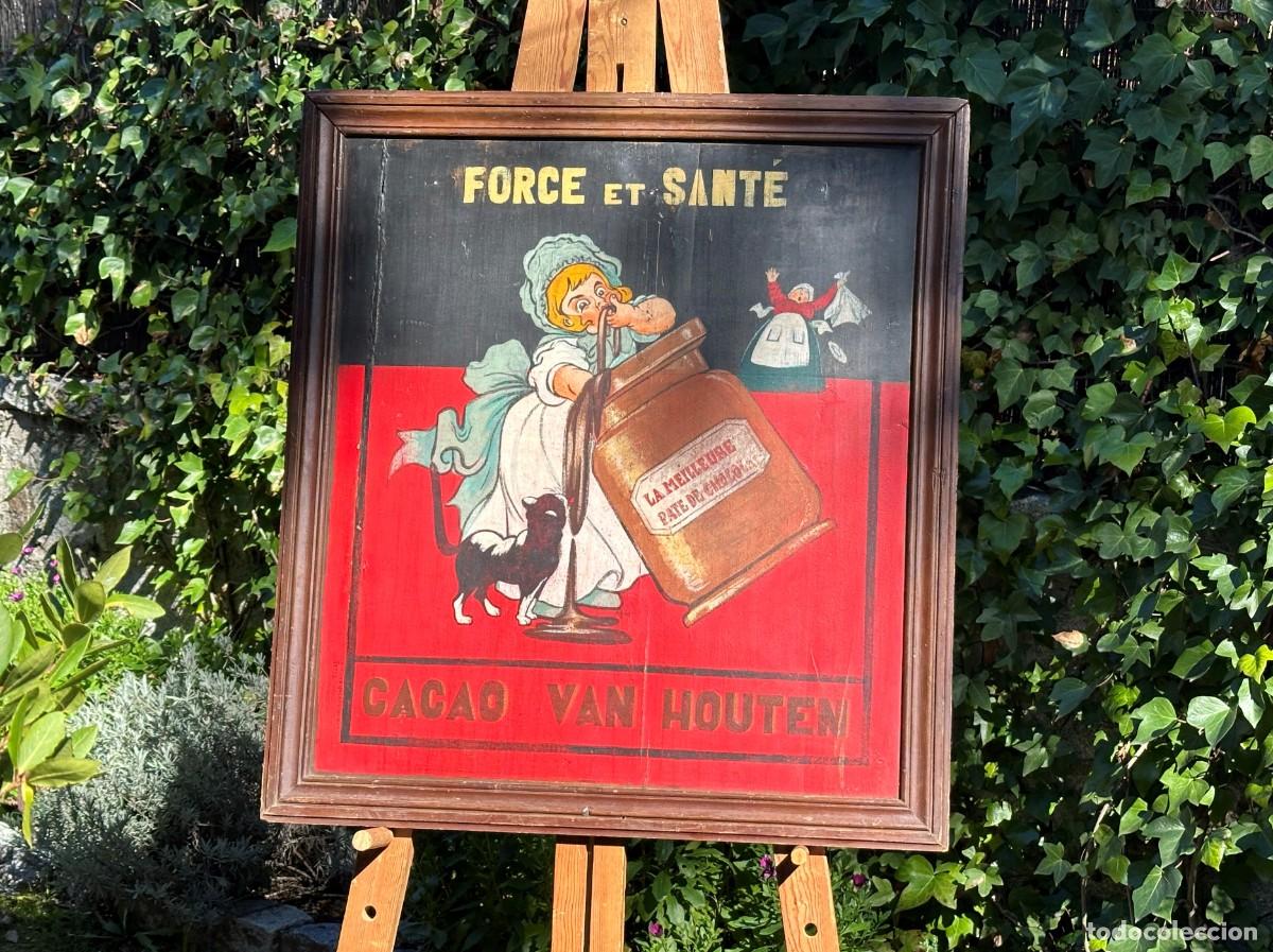 Carteles: ANTIGUO CARTEL EN MADERA DE PUBLICIDAD CACAO VAN HOUTEN - REALIZADO Y FIRMADO EN PAR&Iacute;S - SIGLO XIX