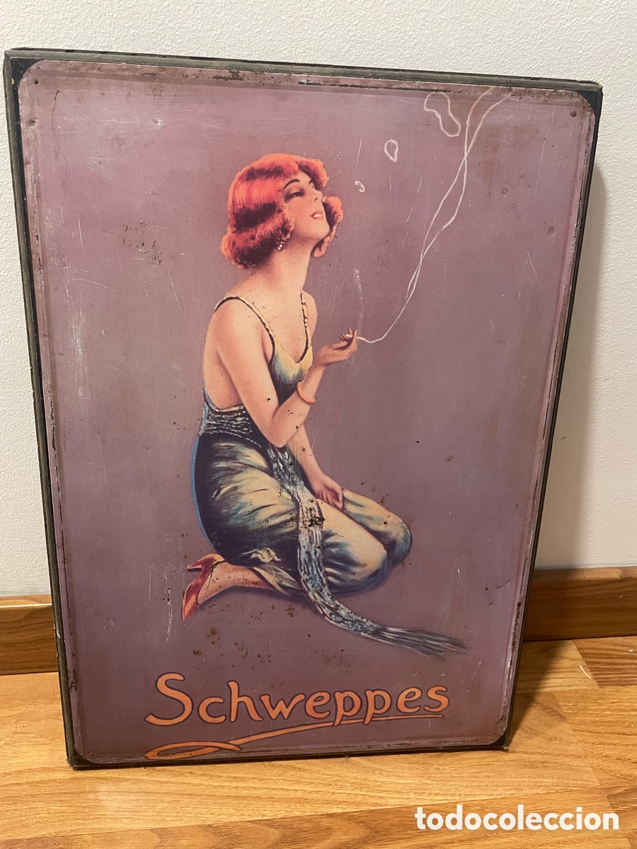 Carteles: CARTEL CHAPA SCHWEPPES CON MARCO DE MADERA - Foto 1