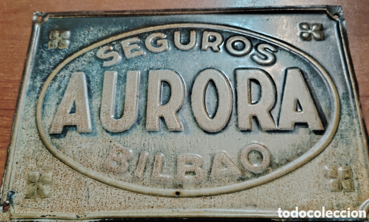 Carteles: Chapa antigua Seguros Aurora Bilbao