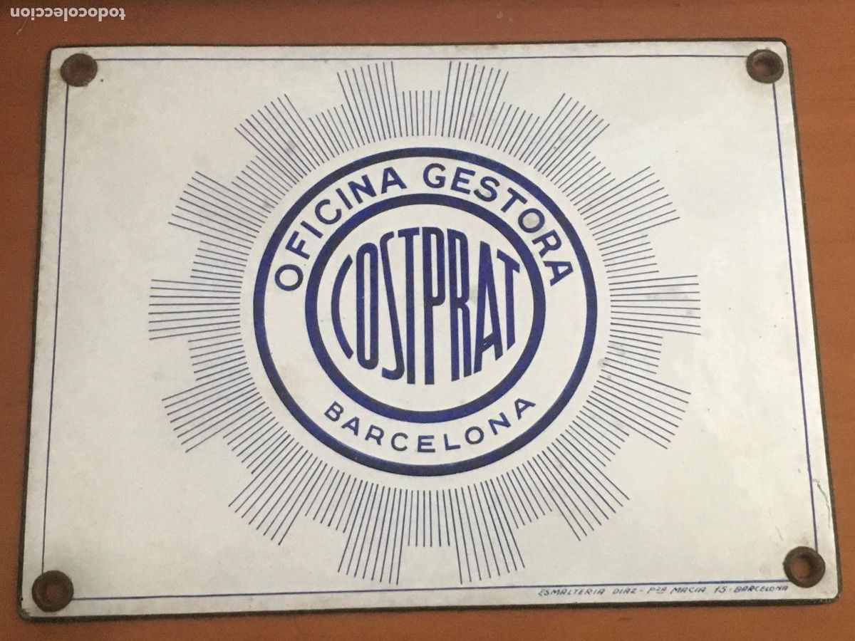 Plakate: oficina gestora costprat barcelona placa metalica esmaltada original