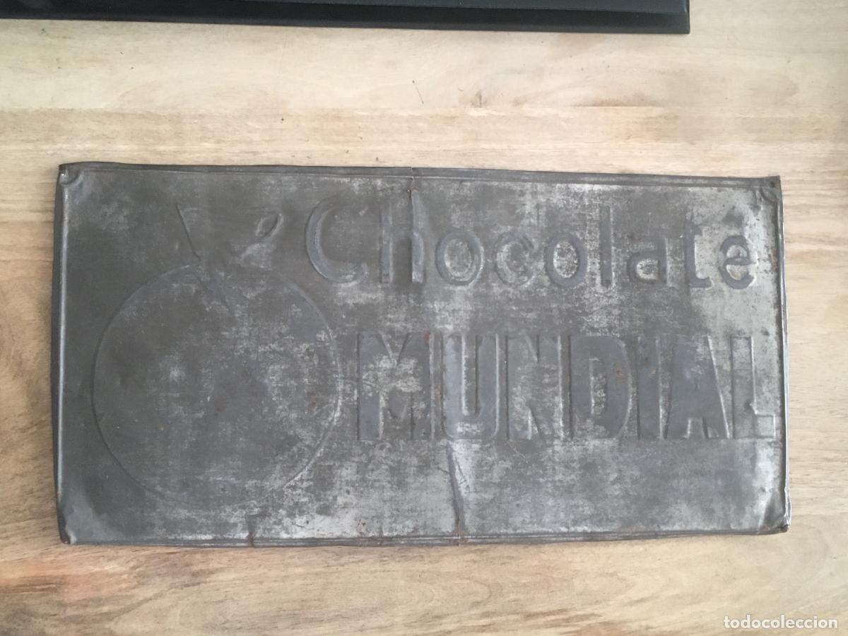 Plakate: chocolate mundial chapa metalica original antigua sin pintar