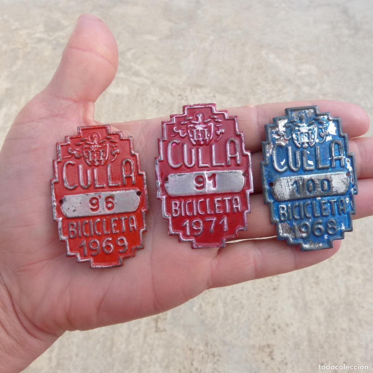 Carteles: Lote de 3 matriculas o placas de bicicleta, Culla, 1968, 1969 , 1971, Castellon .