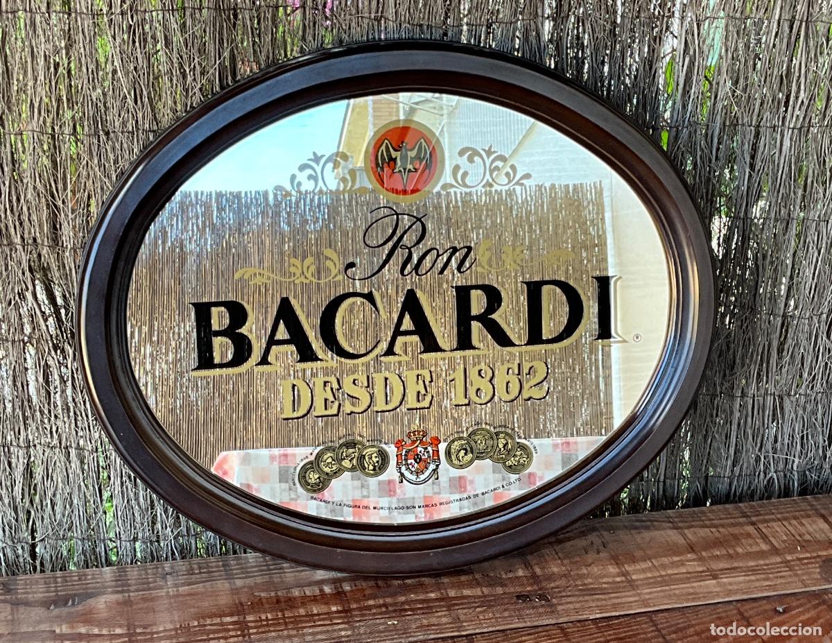 Carteles: CARTEL - ESPEJO DE PUBLICIDAD RON BACARDI - ESPEJO OVALADO - DESDE 1862 - SEVILLA PUBLICIDAD