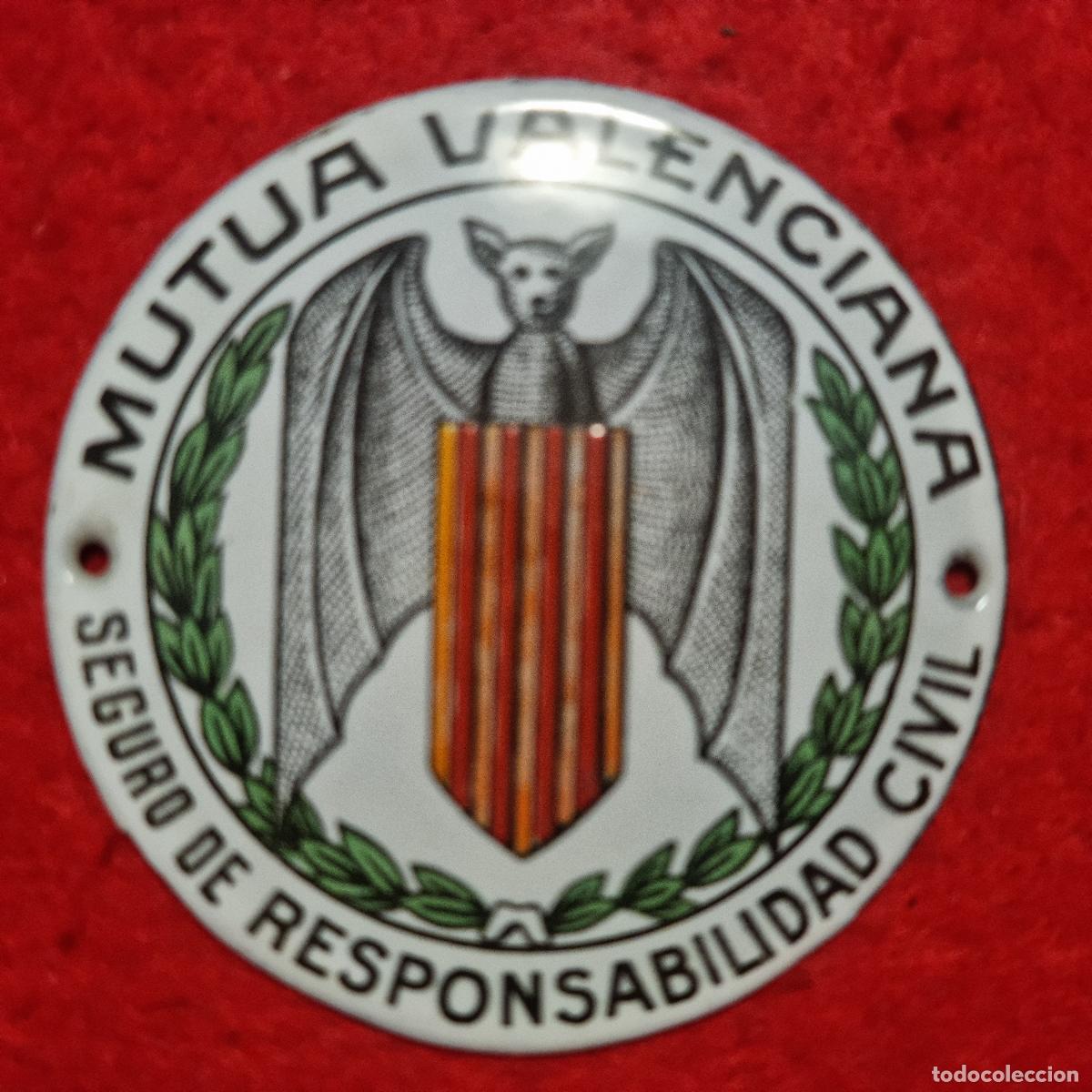 Carteles: CHAPA PUBLICIDAD MUTUA VALENCIAN DE SEGUROS ANTIGUA ESMALTE ORIGINAL KV1