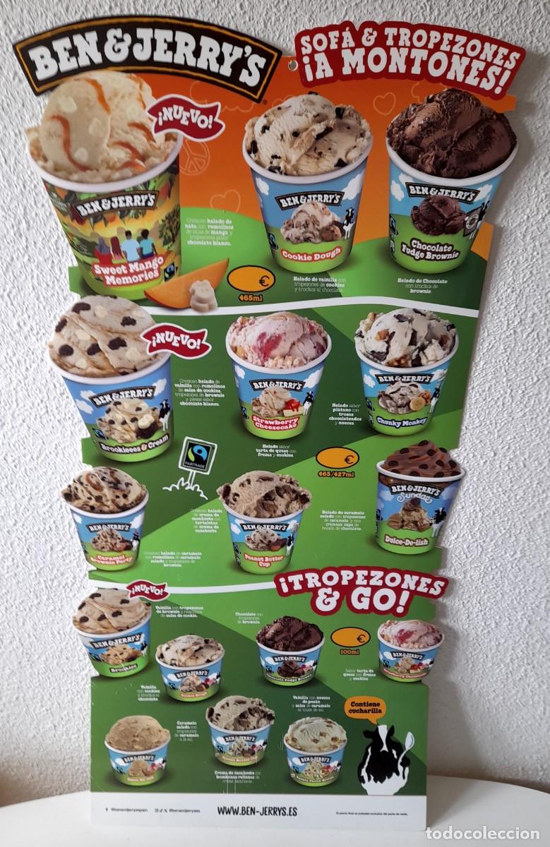 Carteles: Gran cartel PVC pl&aacute;stico Helados Ben & Jerry`s Sof&aacute; y Tropezones a montones 100x59 cm
