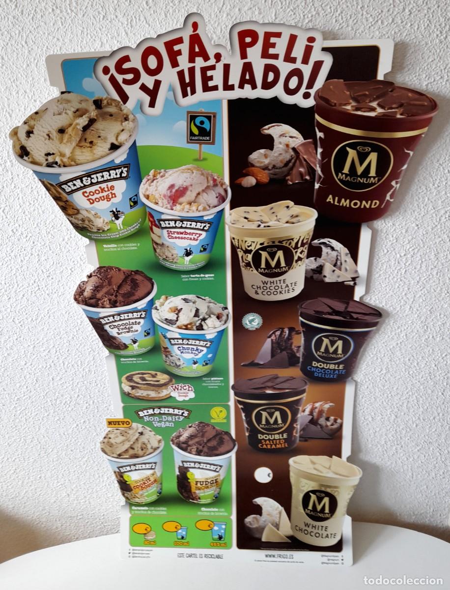 Carteles: Gran cartel PVC pl&aacute;stico Helados Ben & Jerry`s Magnum Sof&aacute; Peli y Helado 100x59 cm