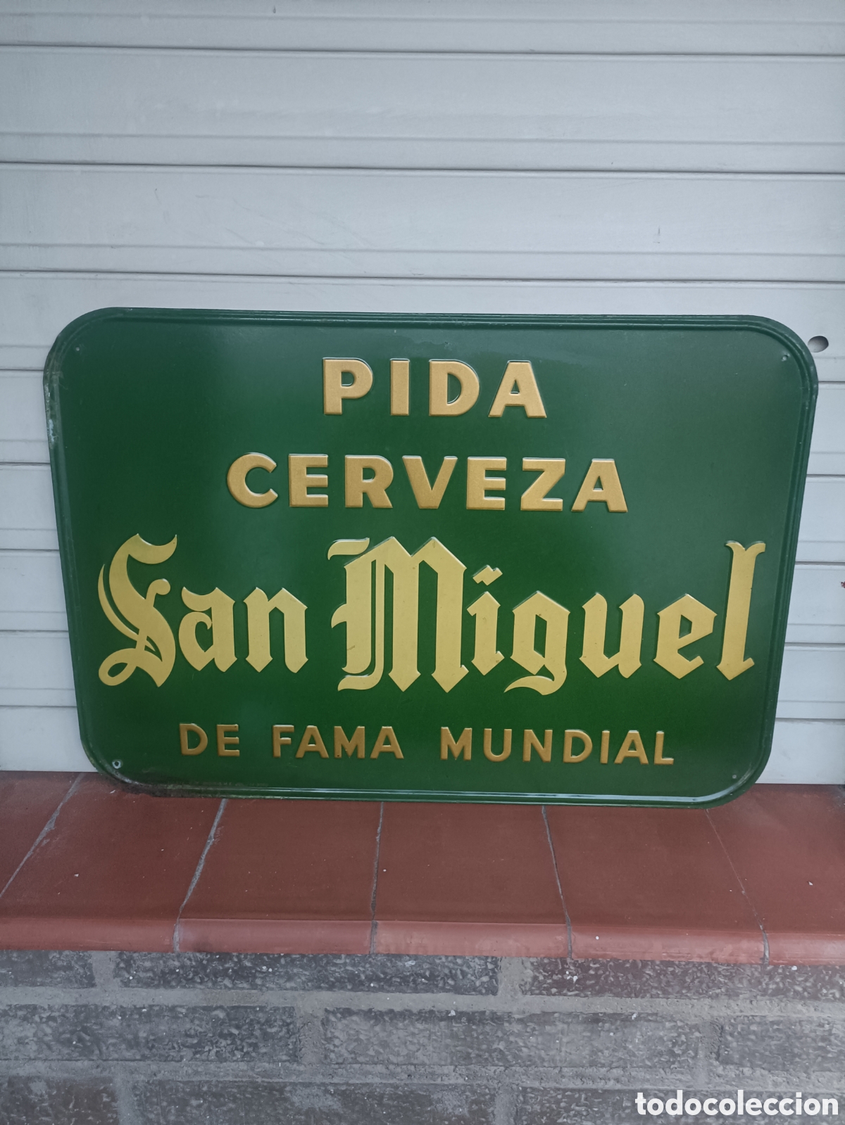 Affiches: Antiguo cartel de chapa litografiado cerveza San Miguel 50x35 G. De Andreis