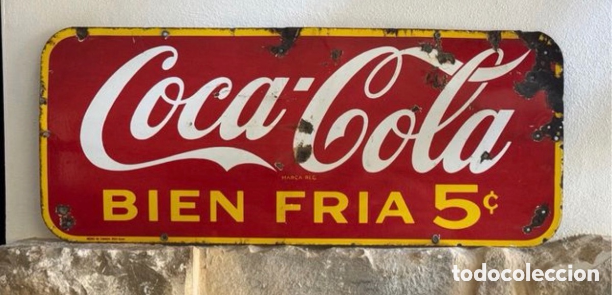 Carteles: Cartel esmaltado Coca Cola. Canad&aacute;, a&ntilde;o 1950.