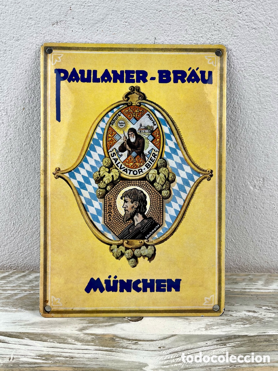 Posters: PLACA DE METAL ESMALTADO PUBLICITARIA&rdquo;PAULANER-BRAU-
