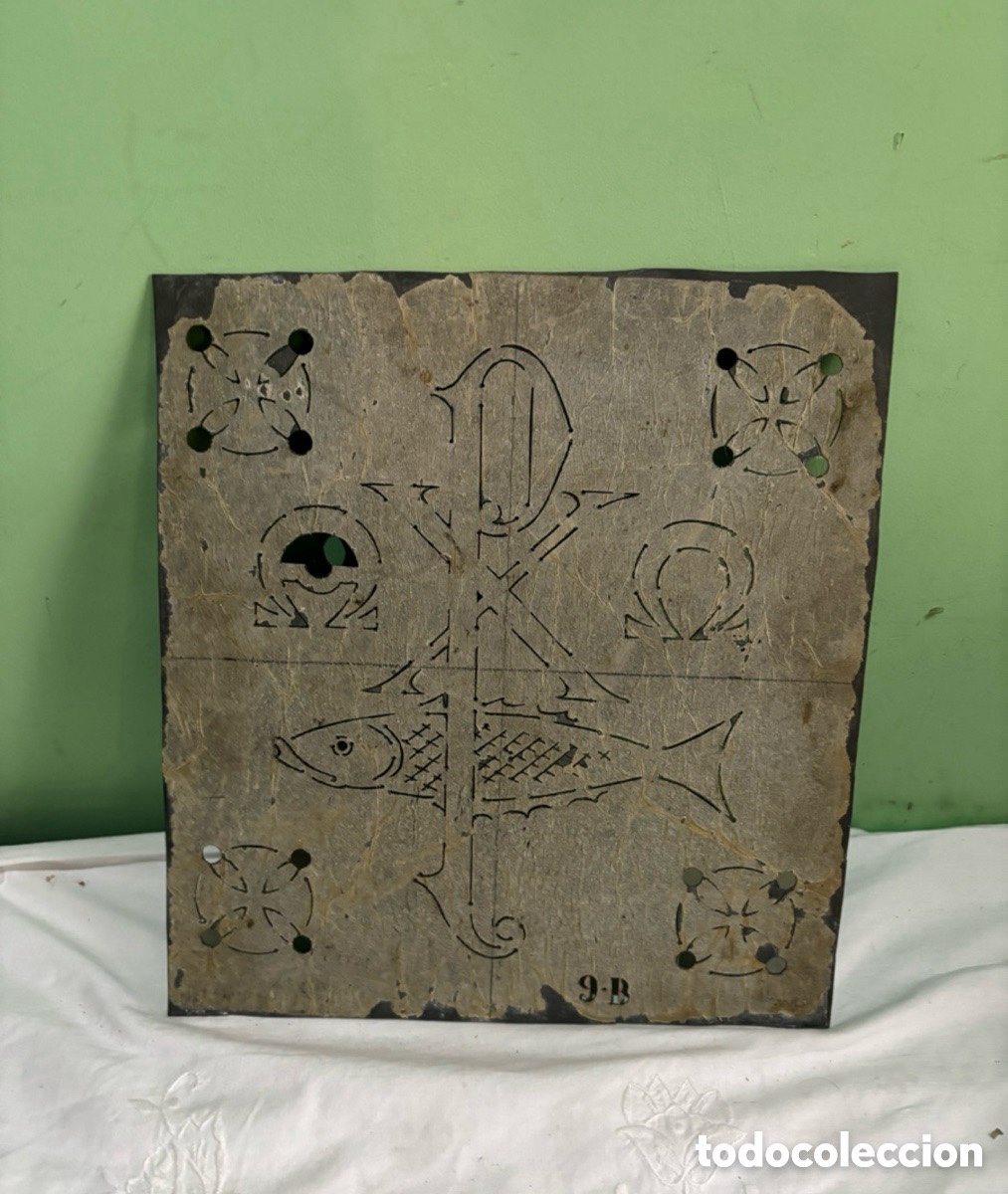 Plakate: ANTIGUA PLACA DE CHAPA MET&Aacute;LICA DE IMPRESI&Oacute;N CON GRABADO RELIGIOSO.