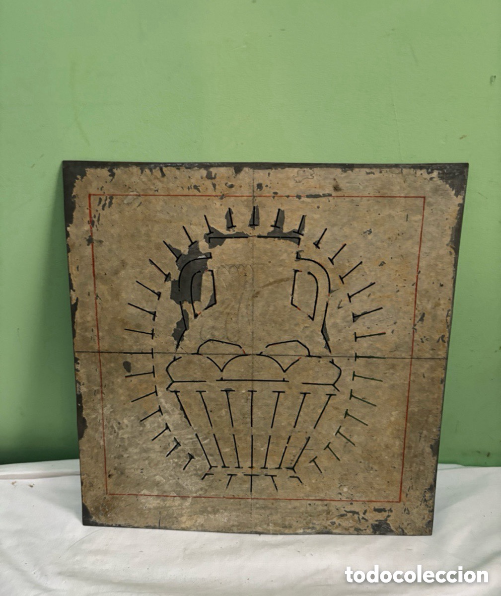 Plakate: ANTIGUA PLACA DE CHAPA MET&Aacute;LICA DE IMPRESI&Oacute;N CON GRABADO RELIGIOSO.