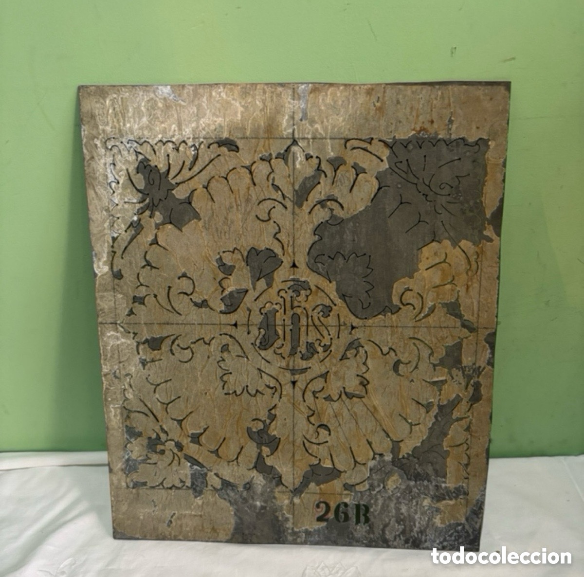 Plakate: ANTIGUA PLACA DE CHAPA MET&Aacute;LICA DE IMPRESI&Oacute;N CON GRABADO RELIGIOSO.