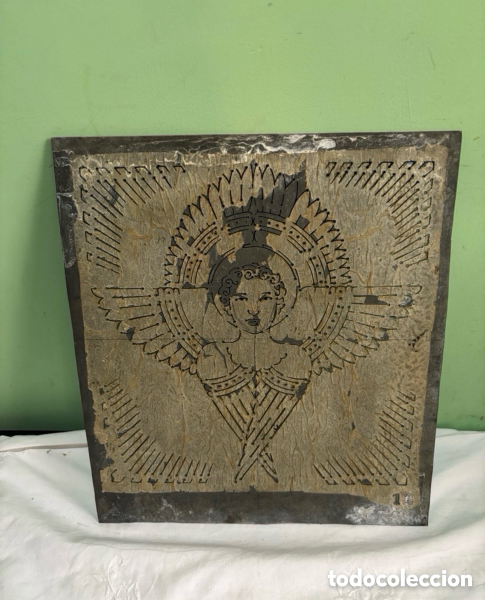 Plakate: ANTIGUA PLACA DE CHAPA MET&Aacute;LICA DE IMPRESI&Oacute;N CON GRABADO RELIGIOSO. VER FOTOS.