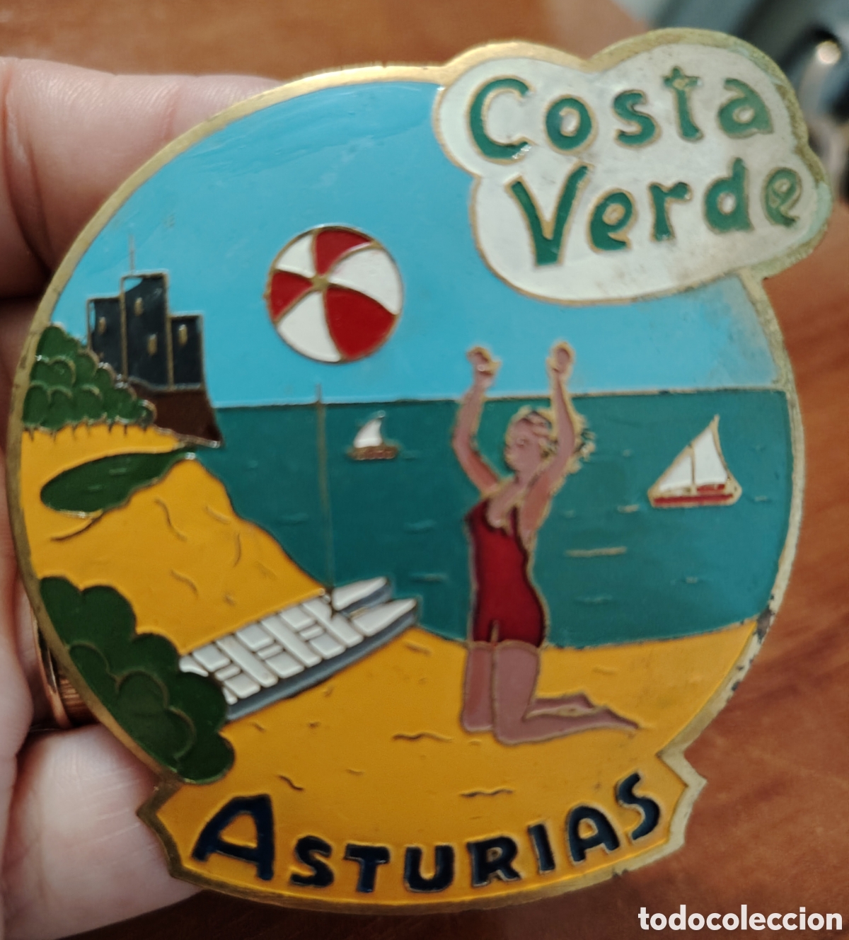 Carteles: Chapa antigua de Asturias (costa verde) para poner en una moto vespa