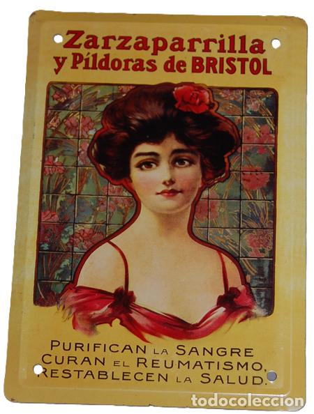 Carteles: PLACA PUBLICITARIA ZARZAPARRILLA Y PILDORAS DE BRISTOL-SALUD
