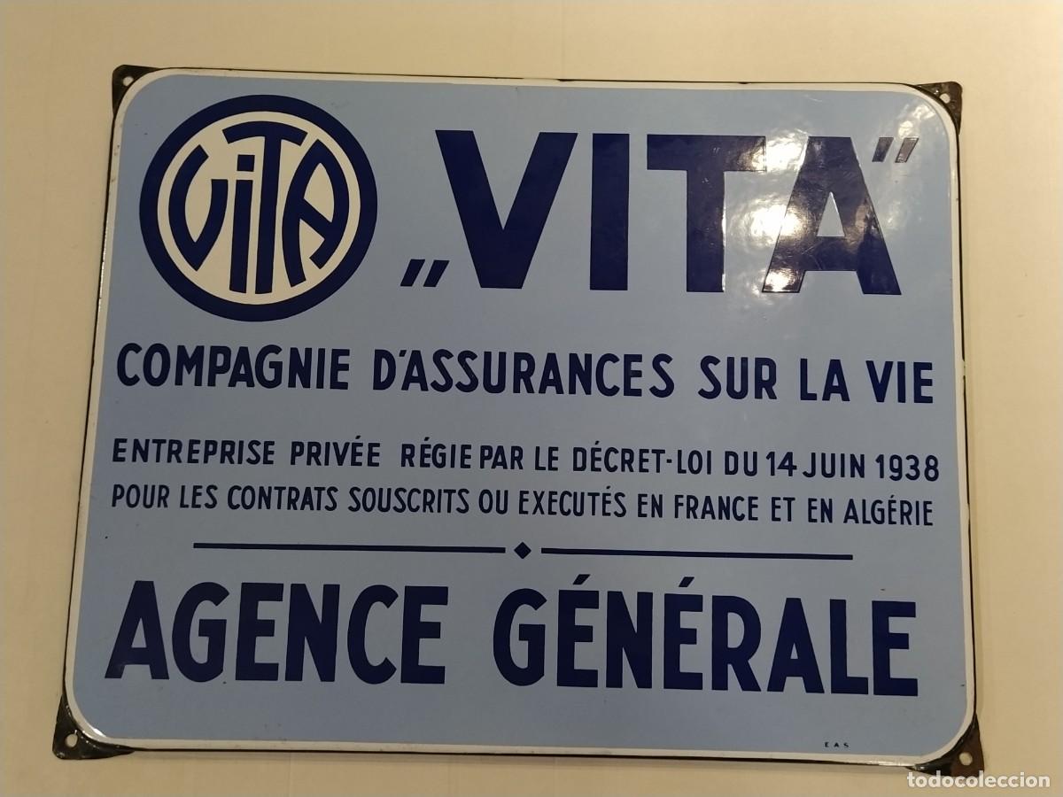 Carteles: VITA COMPAGNIE D'ASSURANCES SUR LA VIE - CHAPA ESMALTADA ANTIGUA ORIGINAL - SEGUROS -VER FOTOS