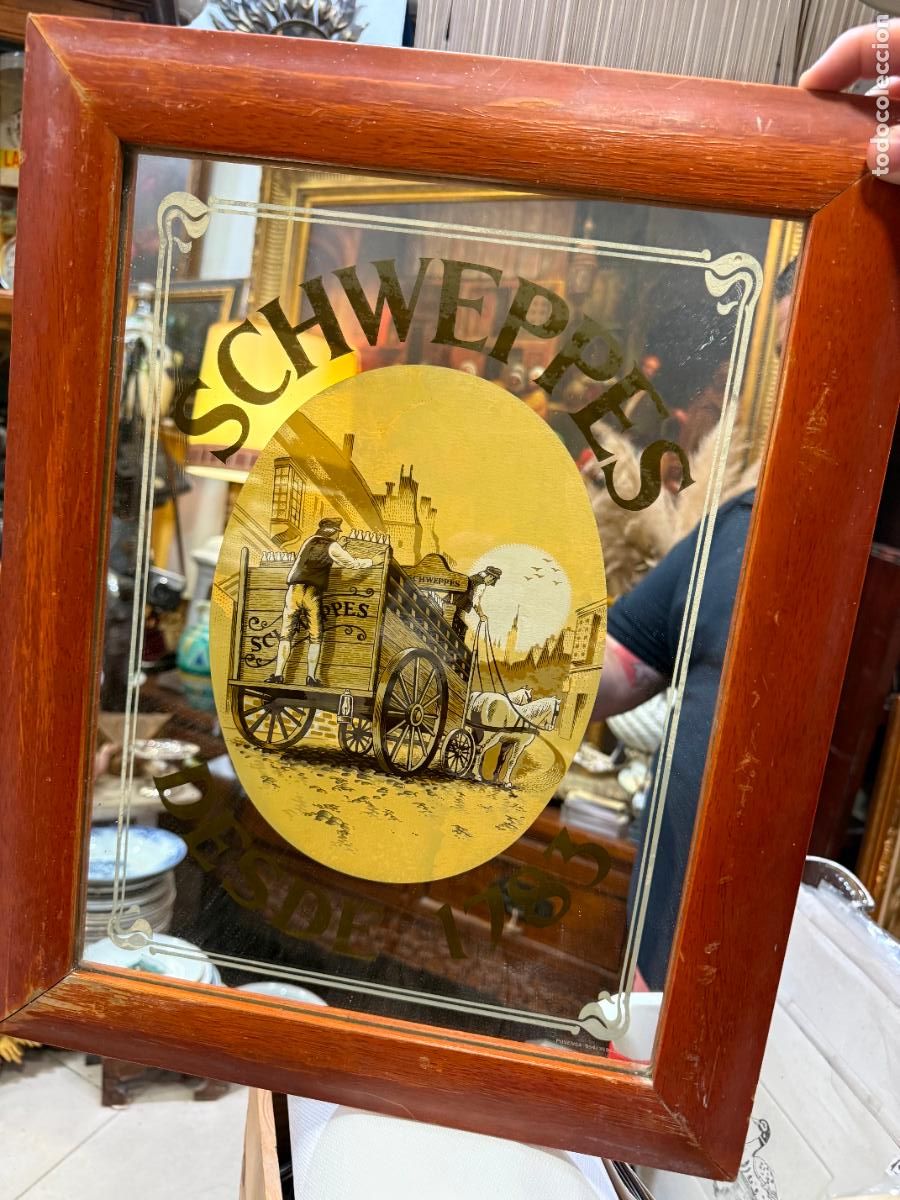 Carteles: ESPEJO PUBLICIDAD SCHWEPPES - MEDIDA MARCO 49X39 CM