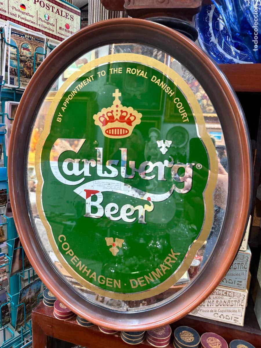Carteles: ESPEJO PUBLICIDAD CERVEZA CARLSBERG - MEDIDA MARCO 55X45 CM